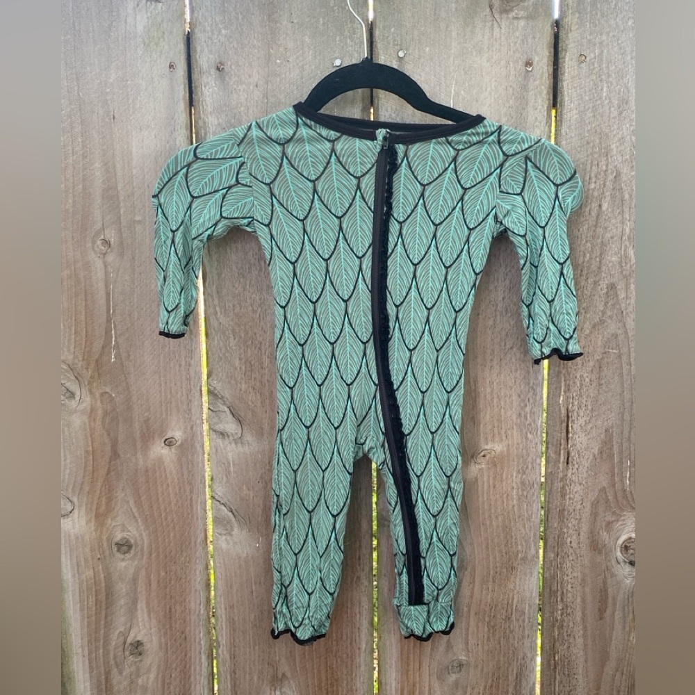 Kickee Pants Green Print One Piece 6-9 months Bamboo Viscose